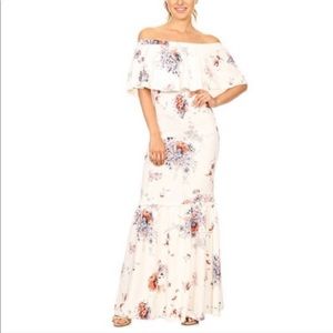 Ivory floral off shoulder maxi dress